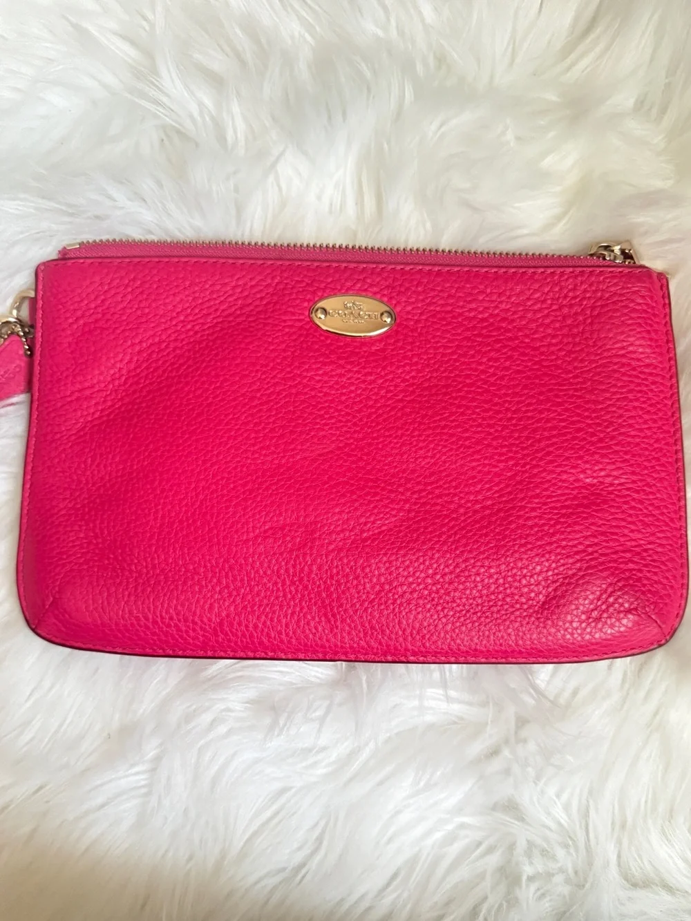 Coach Hot Pink Pebbled Leather Wristlet